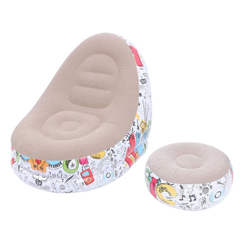 Inflatable Lounge Chair Cartoon Graffiti Minimalist Flocking Air Couch Sofa with Foot Stool for Living Room Bed Room - Image 4