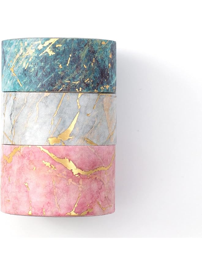 Generic Washi Tape Set 3 Rolls Gold Veins Washi Tape Gorgeous Foil Masking Tape Set Decorative For Arts Diy Crafts Journal Supplies Planners Scrapbook Card Gift Wrapping Marbling Patterns  - Image 1
