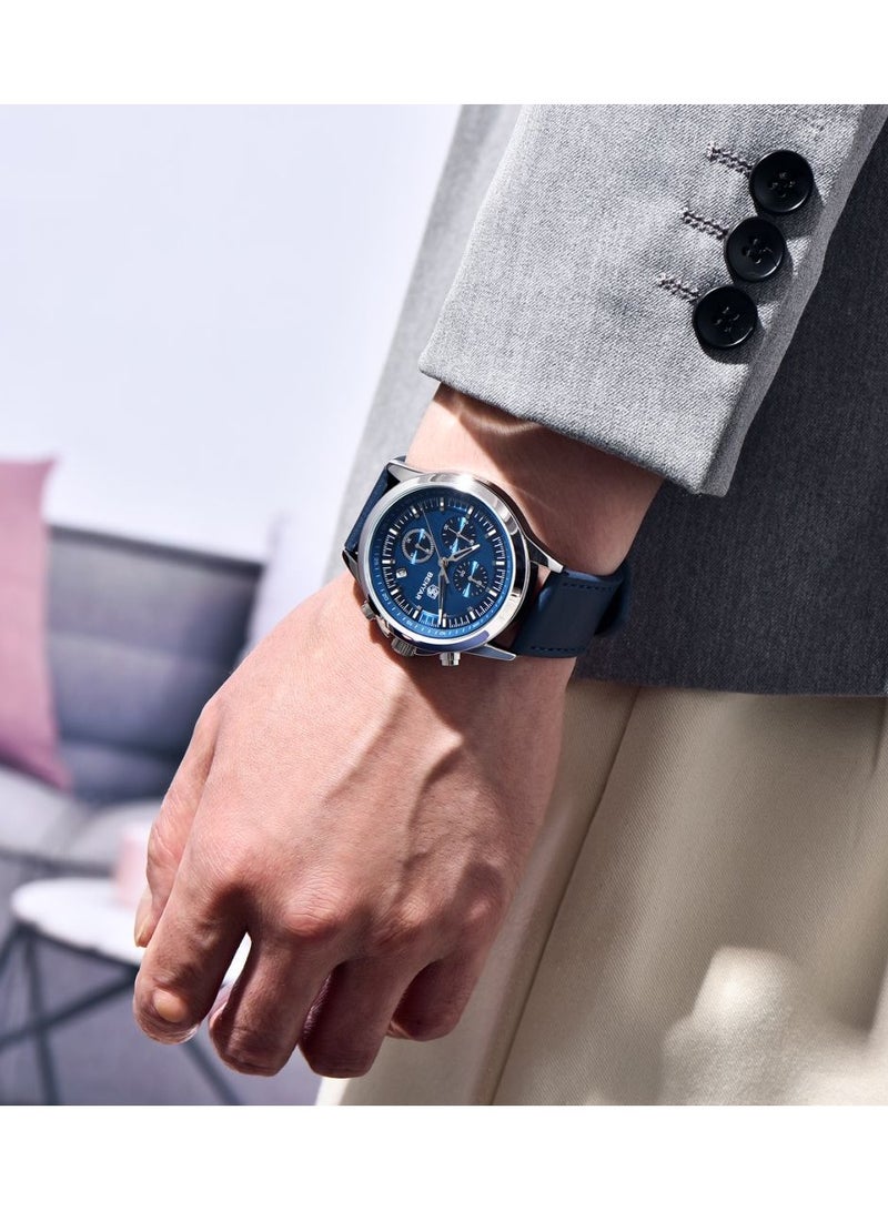 BENYAR Watches for Men Luxury Quartz Water Resistant Watch Men's Chronograph Genuine Leather Strap 5210 Blue - Image 3