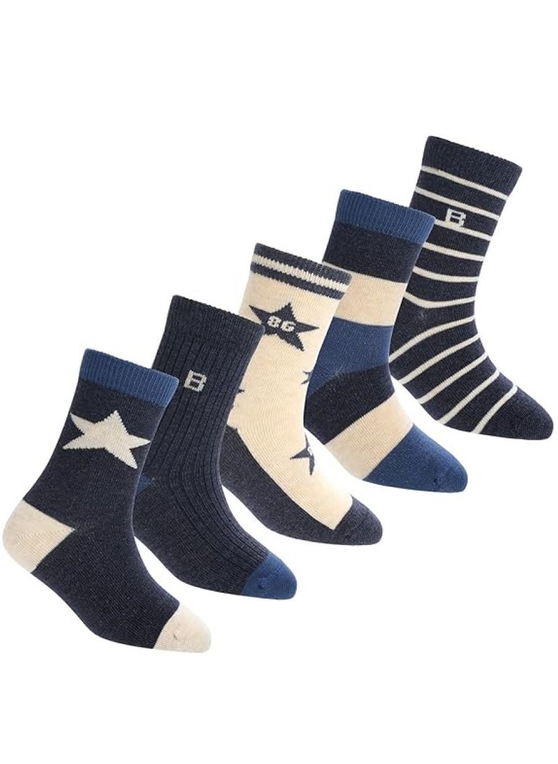 RATSAW - 5 Pairs of Boys' Cotton Athletic Crew Socks Set - Image 1