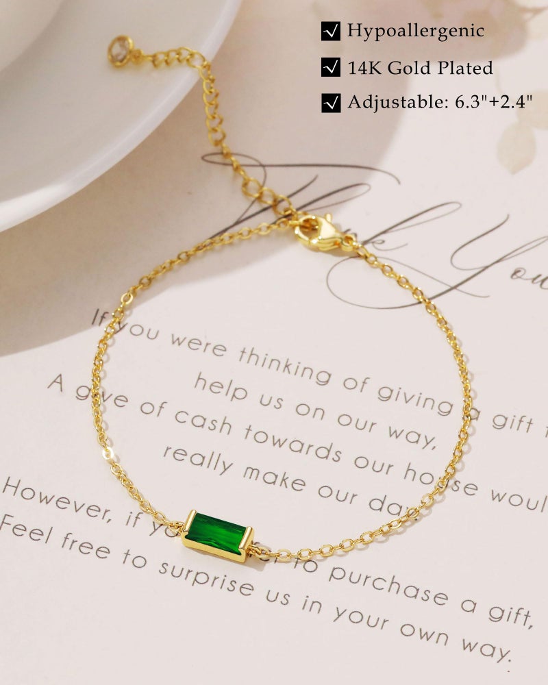 FUNEIA Birthstone Gold Bracelets for Women Non Tarnish Trendy Dainty 14K Gold Plated Bracelet Stack Stackable Blue Green May Emerald Friendship Bracelets Jewelry Gifts for Mom Best Friend - Image 4