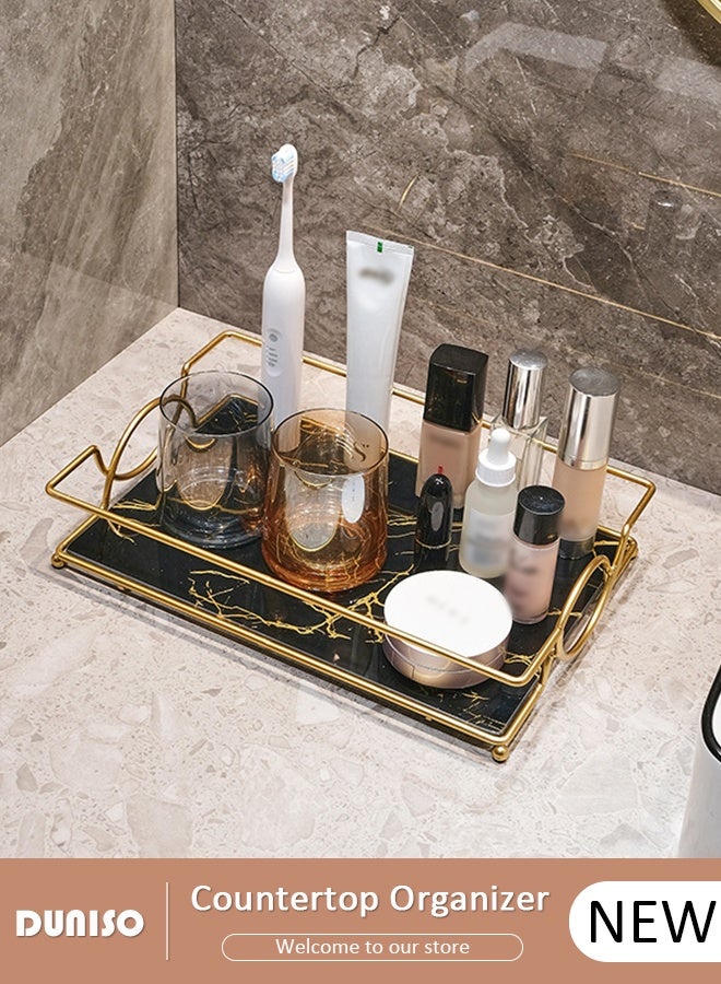 DUNISO Vanity  Tray，Luxury Bathroom Counter Tray,Space Saving Shelf,  Metal Frame  for Makeup,Versatile Vanity Organizer for Bathroom, Bedroom & Living Room (Black Gold) - Image 1