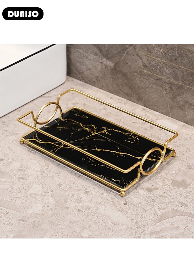 DUNISO Vanity  Tray，Luxury Bathroom Counter Tray,Space Saving Shelf,  Metal Frame  for Makeup,Versatile Vanity Organizer for Bathroom, Bedroom & Living Room (Black Gold) - Image 5