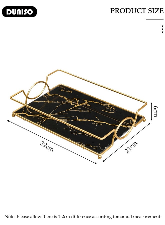 DUNISO Vanity  Tray，Luxury Bathroom Counter Tray,Space Saving Shelf,  Metal Frame  for Makeup,Versatile Vanity Organizer for Bathroom, Bedroom & Living Room (Black Gold) - Image 2