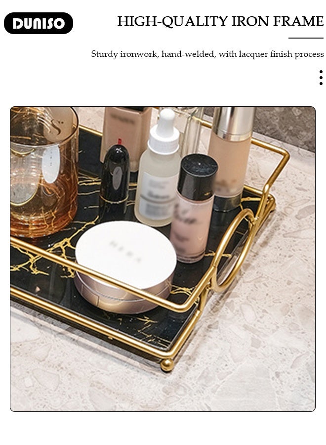 DUNISO Vanity  Tray，Luxury Bathroom Counter Tray,Space Saving Shelf,  Metal Frame  for Makeup,Versatile Vanity Organizer for Bathroom, Bedroom & Living Room (Black Gold) - Image 3