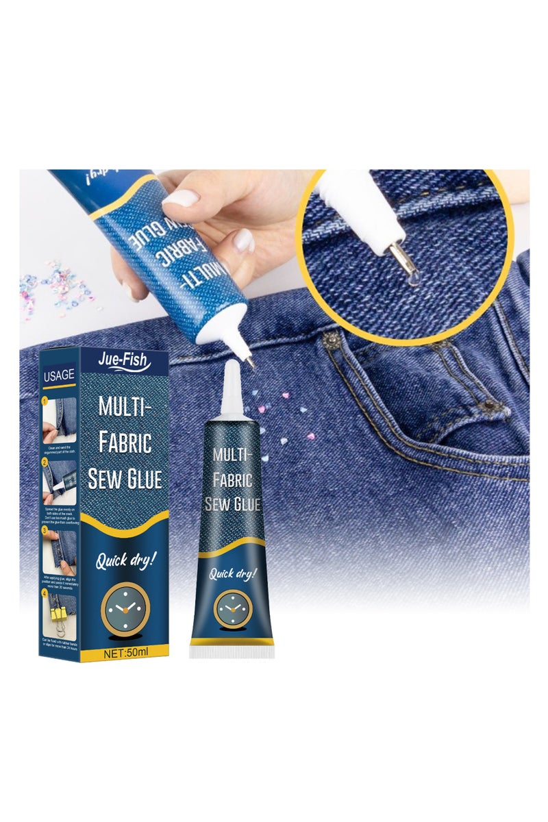 JUE-FISH Quick Dry Multi-Fabric Sew Glue, Fabric Glue Permanent Clear Washable For Patches Drying Waterproof Fabric Adhesive Glue For All Fabrics, Clothes, Cotton, Flannel, Denim, Leather, Polyester Repair - Image 1