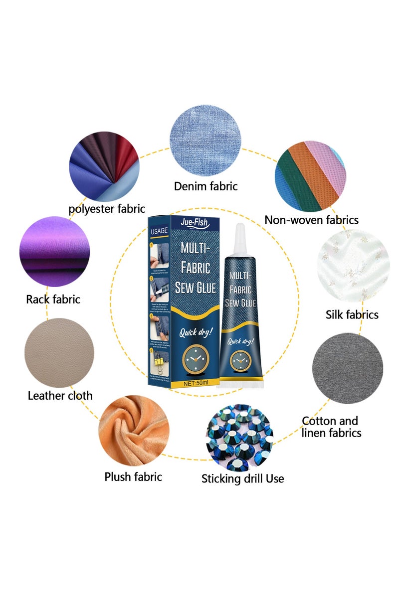 JUE-FISH Quick Dry Multi-Fabric Sew Glue, Fabric Glue Permanent Clear Washable For Patches Drying Waterproof Fabric Adhesive Glue For All Fabrics, Clothes, Cotton, Flannel, Denim, Leather, Polyester Repair - Image 5