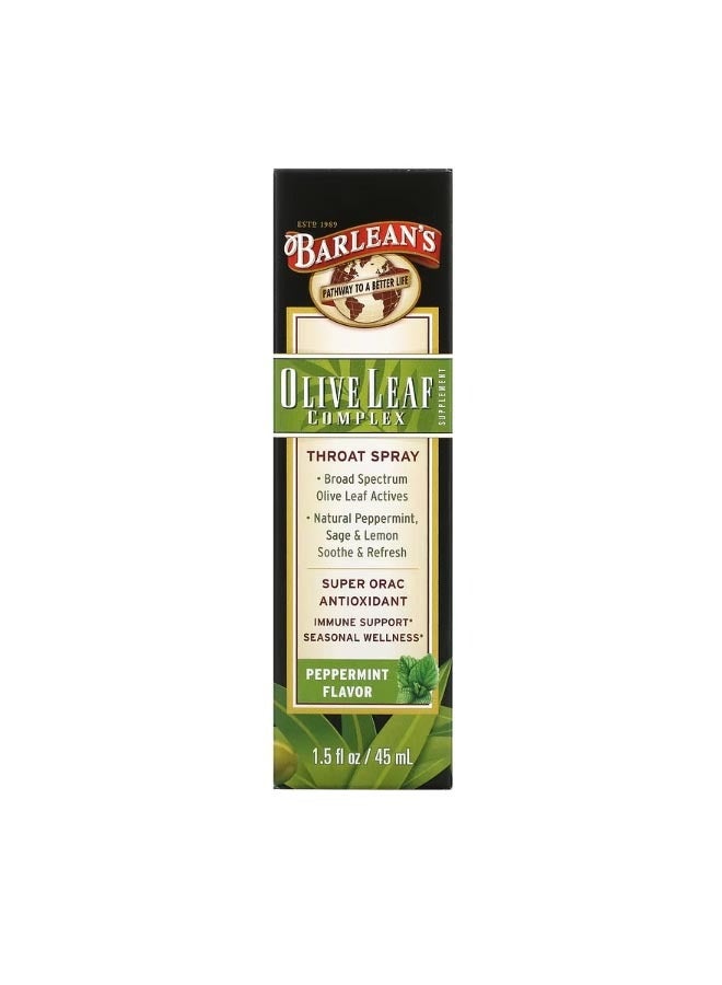 بارلينز Olive Leaf Complex Throat Spray Peppermint 1.5 fl oz 45 ml - Image 1