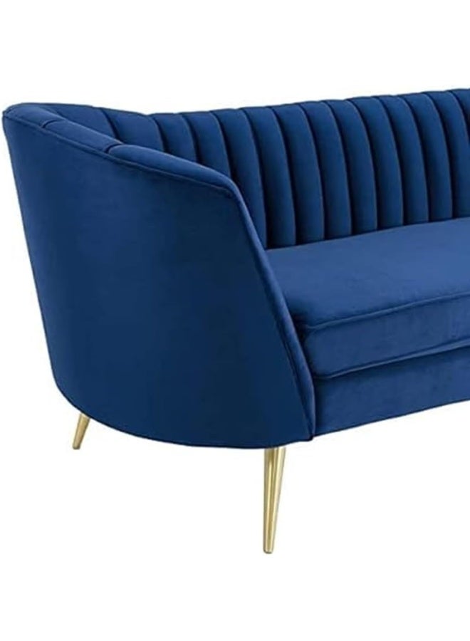 Comfynest Mid-Century Modern Chesterfield Sofa in Velvet with Sleek Golden Metal Legs - Ideal for Living Room, Bedroom, or Office Use (Blue, 3 Seater)  - Image 3
