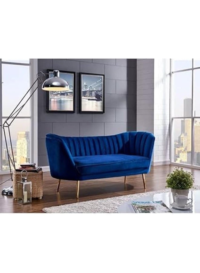 Comfynest Mid-Century Modern Chesterfield Sofa in Velvet with Sleek Golden Metal Legs - Ideal for Living Room, Bedroom, or Office Use (Blue, 3 Seater)  - Image 2