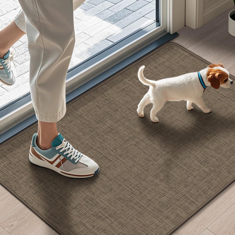LEKEEPGO Ultra Thin Indoor Door Mat 17"x29", Low-Profile Door Mat Indoor Entrance, Non Slip Rubber Backing Inside Doormat Washable Welcome Front Entryway Dirt Trapper Entry Mat, Brown - Image 1