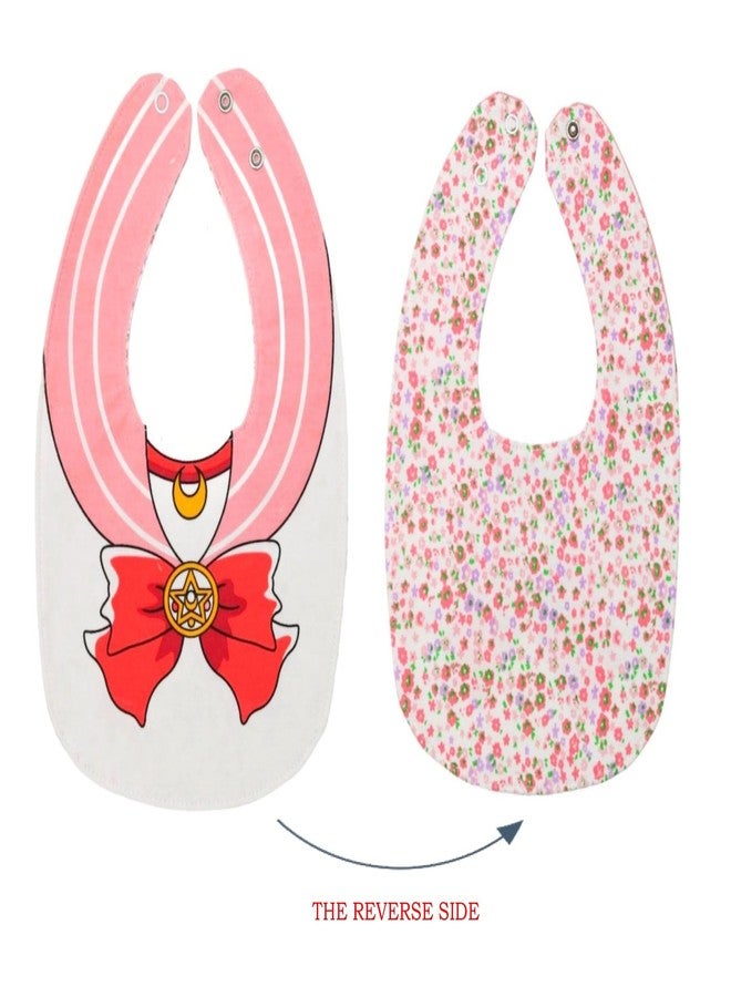 Yellow Bee Cotton Bow and Floral Print Reversible Bib with Double Closure for Girls, White and Pink, 6-18 Months - Image 3
