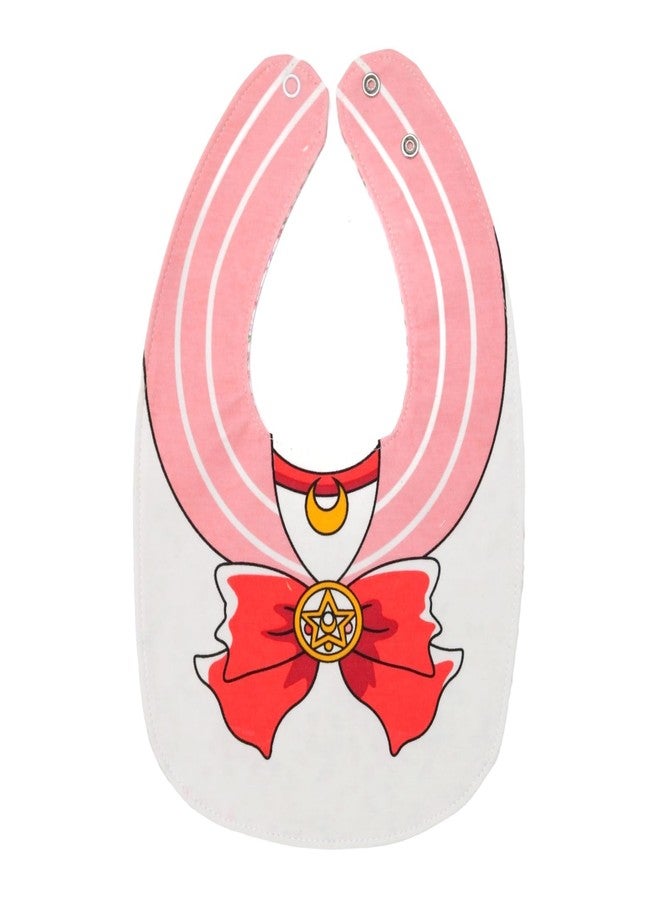 Yellow Bee Cotton Bow and Floral Print Reversible Bib with Double Closure for Girls, White and Pink, 6-18 Months - Image 1