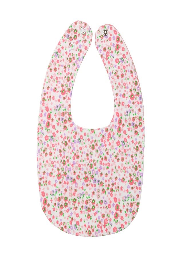 Yellow Bee Cotton Bow and Floral Print Reversible Bib with Double Closure for Girls, White and Pink, 6-18 Months - Image 4
