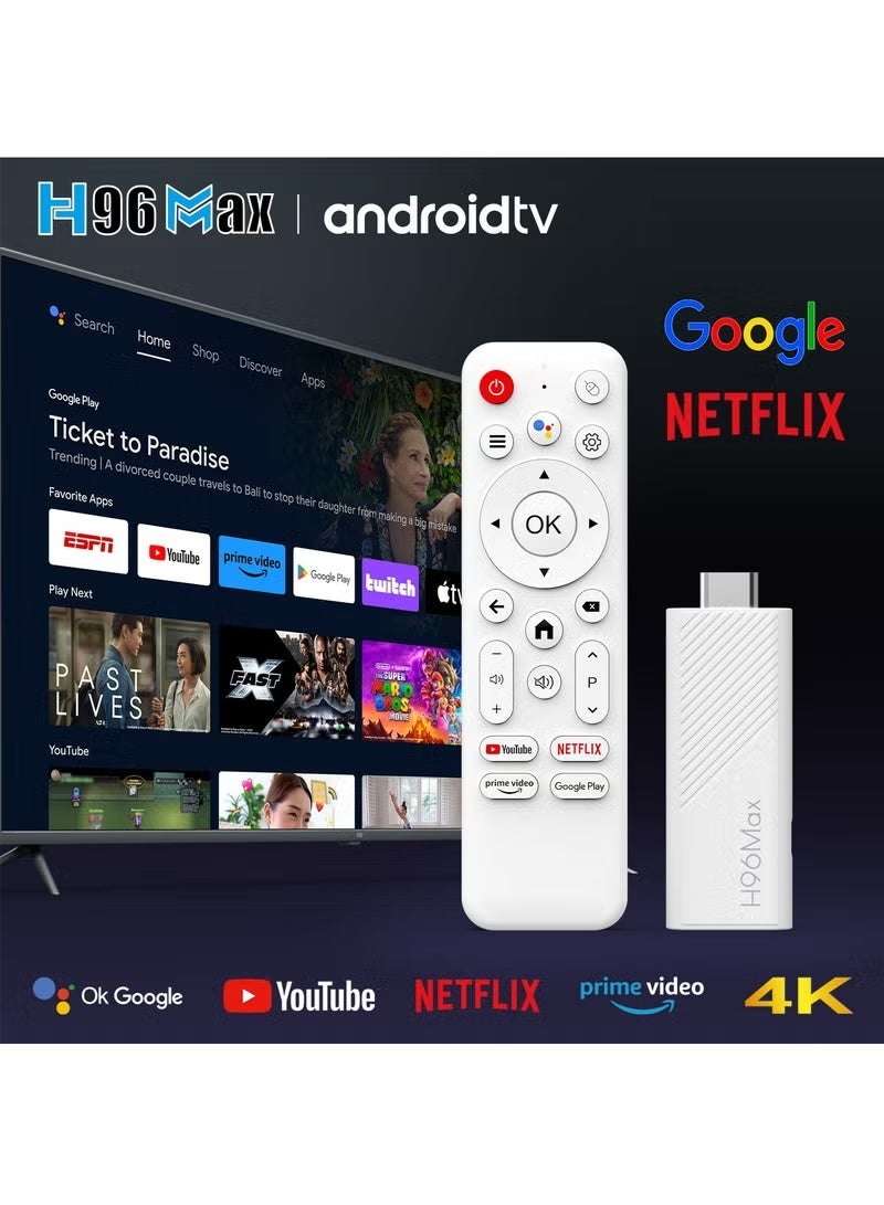 عصا تلفزيون أندرويد 14.0 ATV، جهاز تلفزيون ذكي مصغر H313 مشغل وسائط بث يدعم واي فاي 6 رباعي النواة 2.4 جيجاهرتز/5.8 جيجاهرتز، بلوتوث 5.0، دقة 4K، تقنية AV1، مشغل ذكي للمنزل مع التحكم الصوتي بدقة فائقة (2 جيجابايت + 16 جيجابايت)