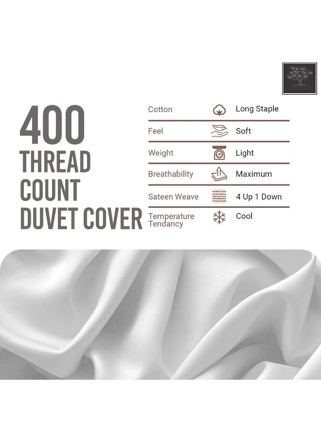 sulfar Sulfar Pure Combed Cotton Duvet Cover King Size 260 x 220 cm, Bright White, 400 Thread Count Cool Breathable 100% Long Staple Cotton Sateen Weave Quilt Cover with 2 Pillowcases (Cotton Bedding Set)  - Image 5