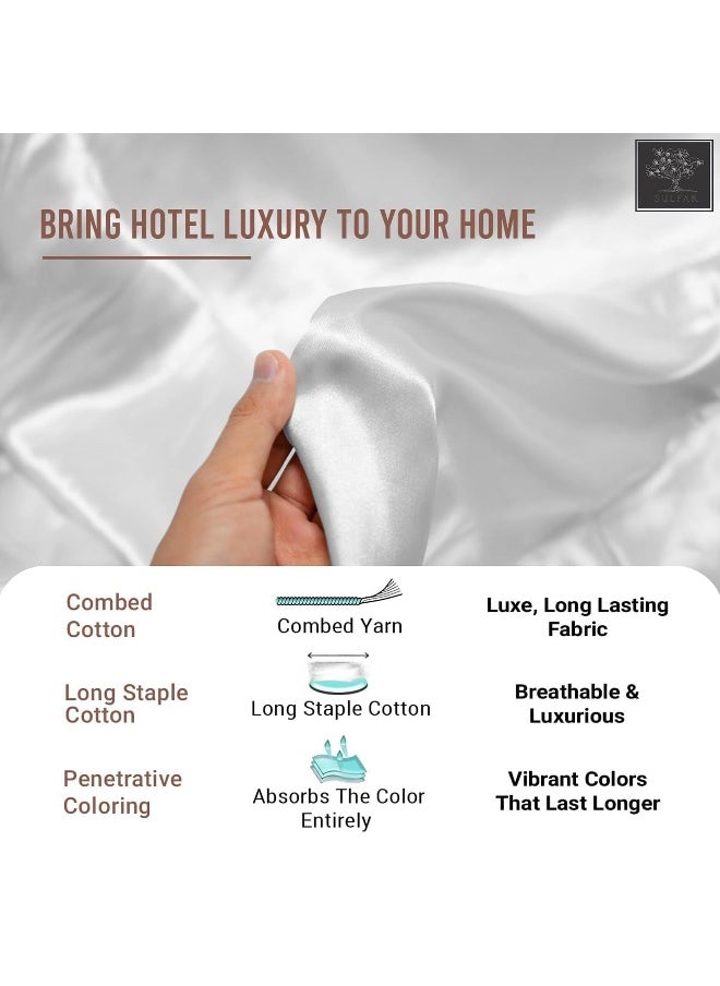 sulfar Sulfar Pure Combed Cotton Duvet Cover King Size 260 x 220 cm, Bright White, 400 Thread Count Cool Breathable 100% Long Staple Cotton Sateen Weave Quilt Cover with 2 Pillowcases (Cotton Bedding Set)  - Image 4