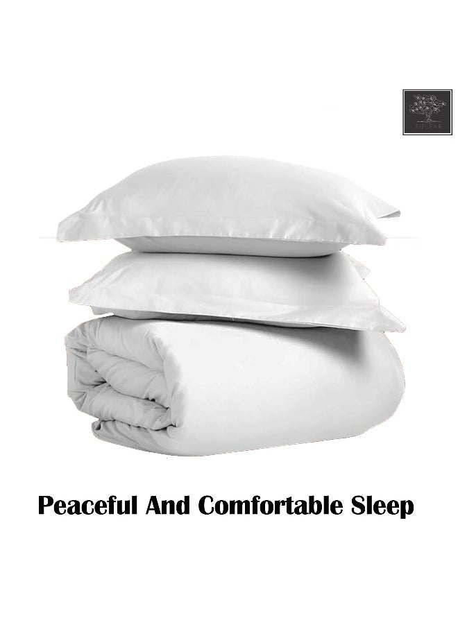 sulfar Sulfar Pure Combed Cotton Duvet Cover King Size 260 x 220 cm, Bright White, 400 Thread Count Cool Breathable 100% Long Staple Cotton Sateen Weave Quilt Cover with 2 Pillowcases (Cotton Bedding Set)  - Image 2