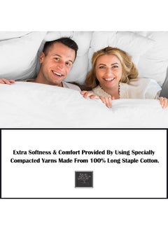 sulfar غطاء لحاف قطني مصقول نقي بحجم كينغ 260 × 220 سم، أبيض ساطع، 400 خيط قابل للتنفس 100% قطن طويل الألياف نسج ساتين مع 2 غطاء وسادة (مجموعة بياضات قطنية)  - Image 3