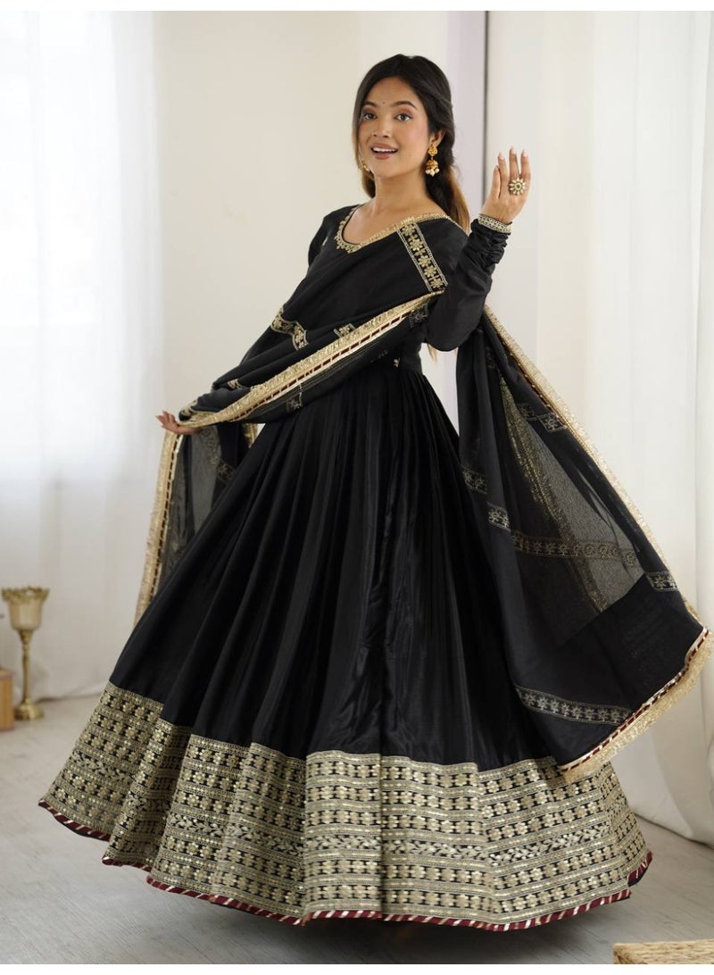 Super Asian Elegant Silk Gown Set with Thread & Sequence Work – Full-Stitched Pant and Matching Silk Dupatta - Image 2