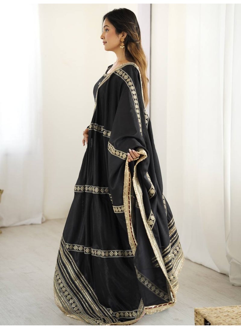 Super Asian Elegant Silk Gown Set with Thread & Sequence Work – Full-Stitched Pant and Matching Silk Dupatta - Image 5