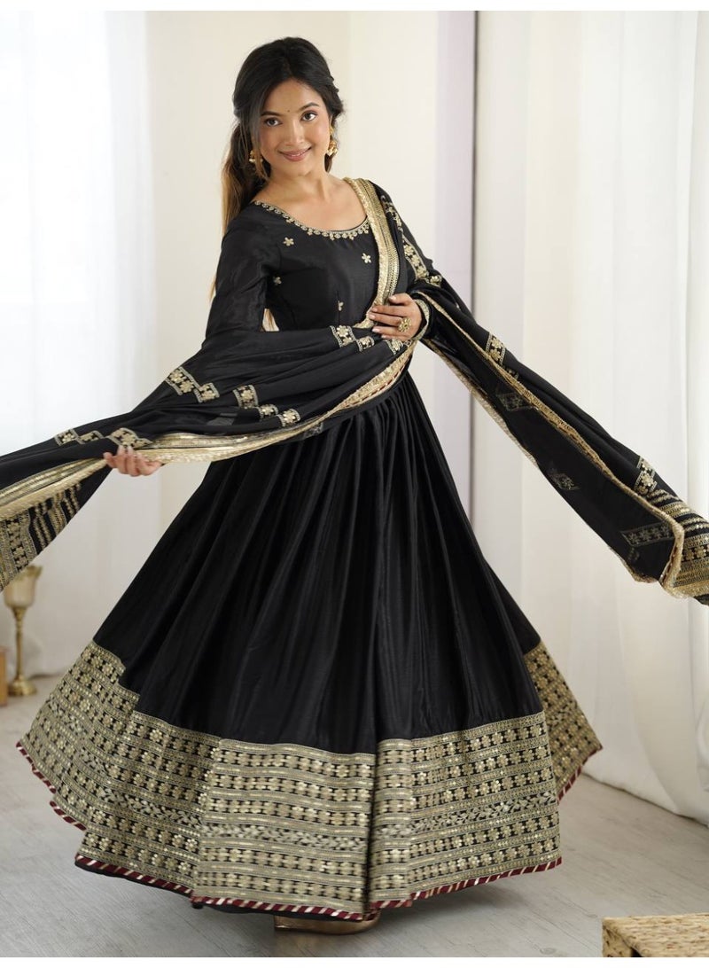 Super Asian Elegant Silk Gown Set with Thread & Sequence Work – Full-Stitched Pant and Matching Silk Dupatta - Image 4
