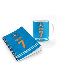 Stylizedd Designer Printed Coffee Mug + A5 Spiral Notebook Memo Notepad Journal Personalised Combo Gift Set  -Player Name - MS Dhoni, Jersey Number-7