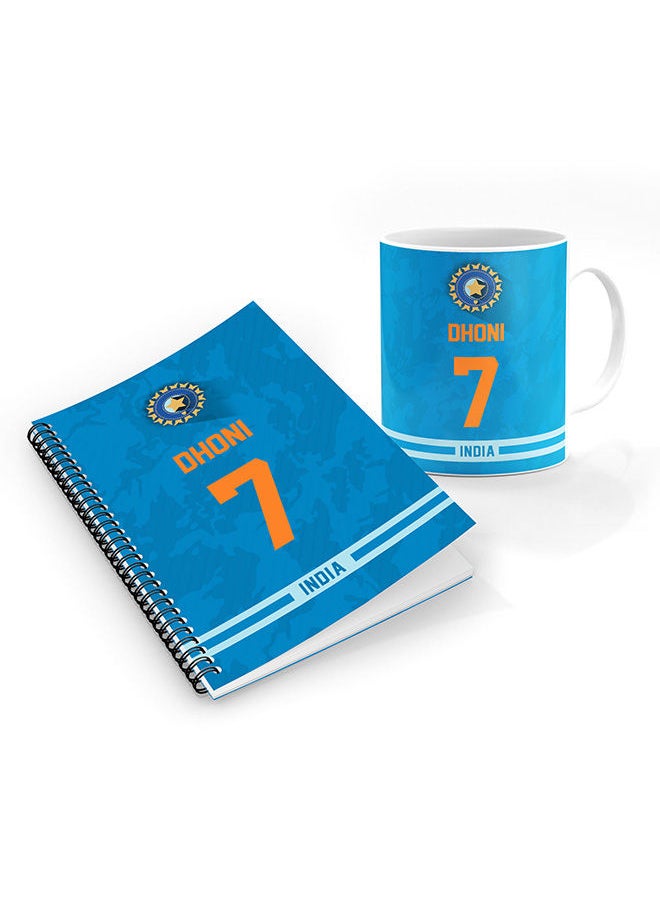 Stylizedd - Stylizedd Designer Printed Coffee Mug + A5 Spiral Notebook Memo Notepad Journal Personalised Combo Gift Set  -Player Name - MS Dhoni, Jersey Number-7 - Image 1