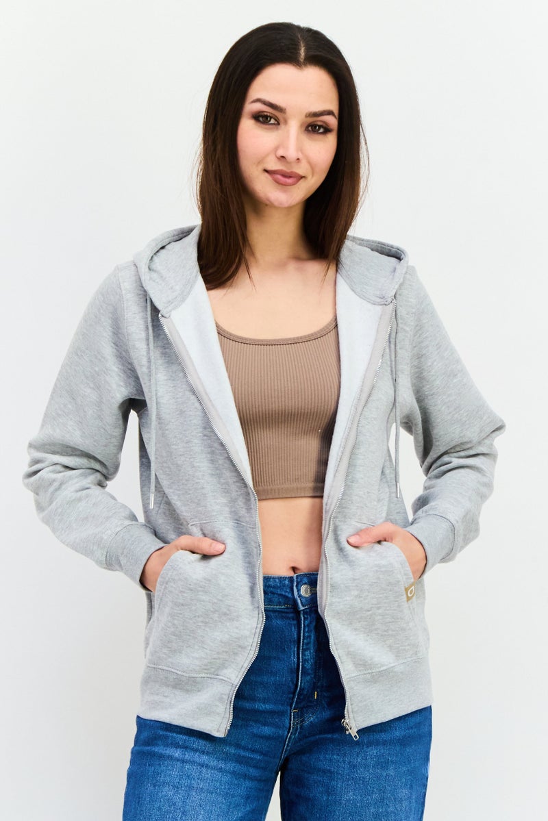 JUICE Women Hooded Heather Long Sleeve Sweatshirt, Grey Heather - Image 1
