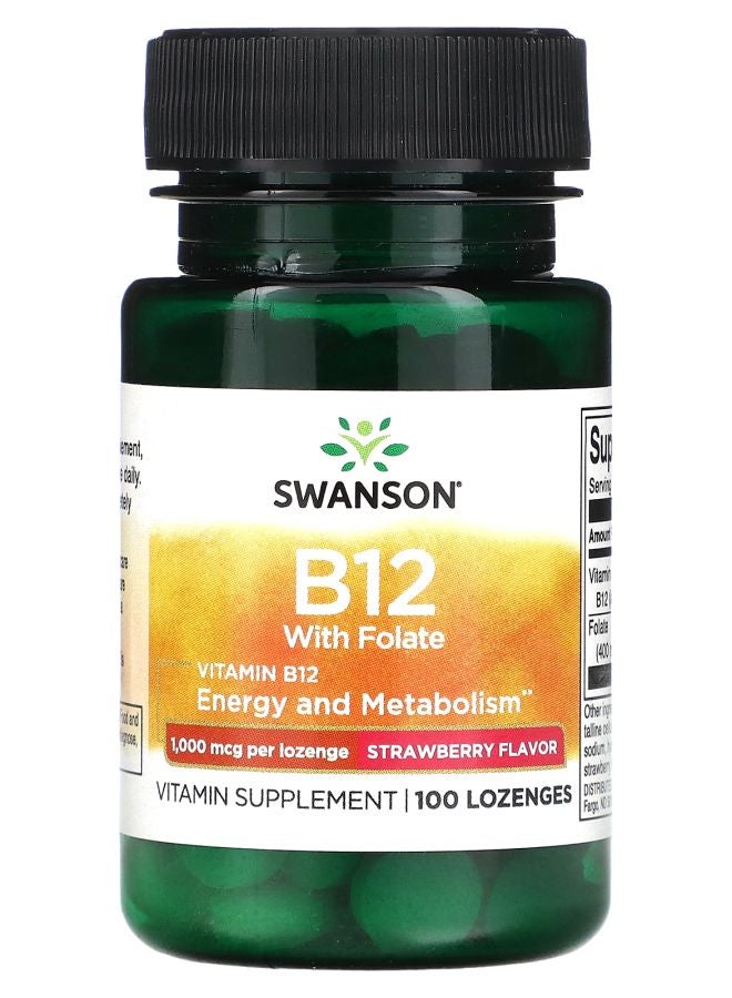 SWANSON Vitamin B12 with Folate Strawberry 1000 mcg 100 Lozenges