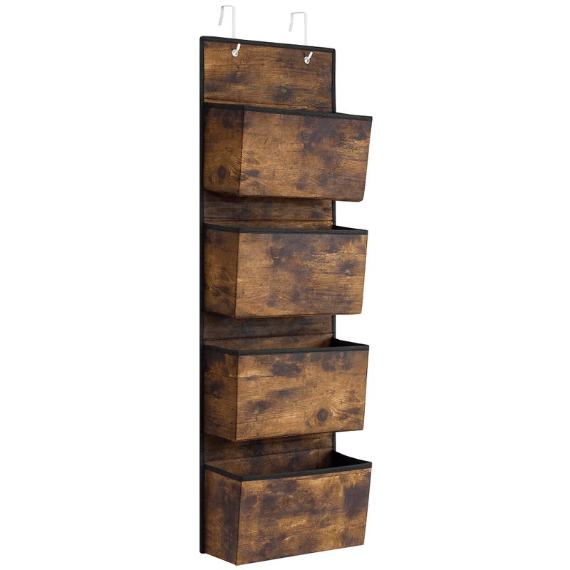 SONGMICS منظم تخزين خلف الباب من سونغميكس - منظم خزانة تخزين خلف الباب - منظم معلق خلف الباب بـ 4 جيوب لغرفة النوم والمكتب والمخزن والمطبخ 12 x 335 x 100 سم بني ريفي RDH004X01