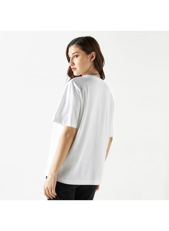 Lee Cooper Lee Cooper Embellished T-shirt with Crew Neck and Short Sleeves