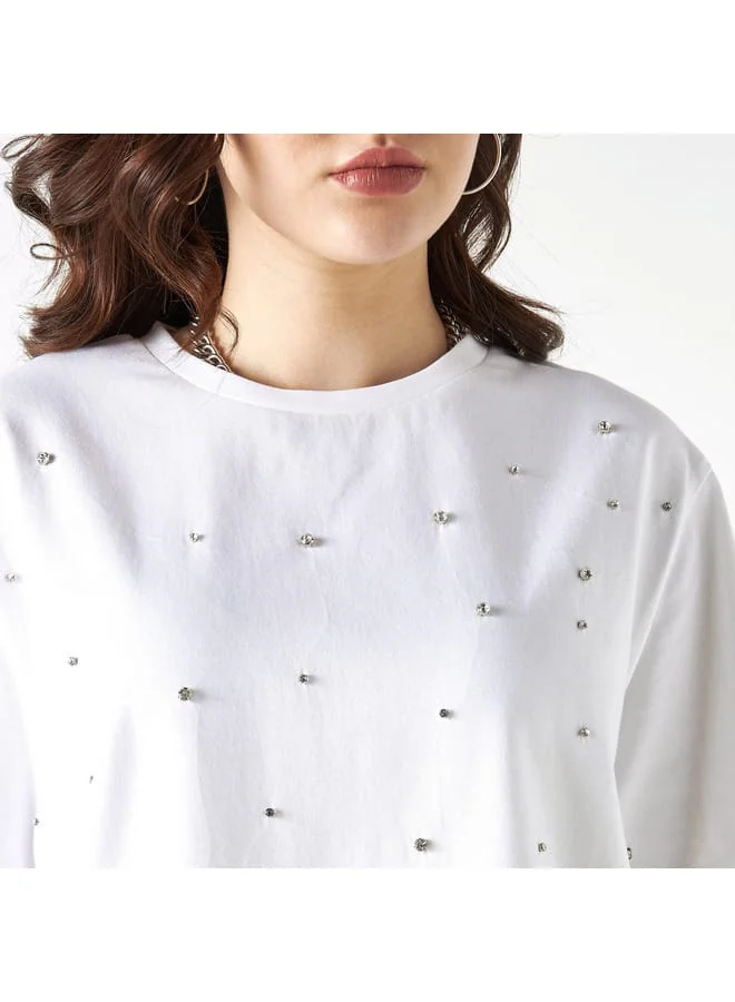 Lee Cooper Lee Cooper Embellished T-shirt with Crew Neck and Short Sleeves