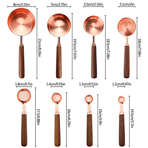 VIHAX 8PCS Stainless Steel Measuring Cups and Spoons Copper Engraved Measuring Spoon and Cup Set with Walnut Wood Handle for Dry, Liquid Ingredients Cooking Baking (Measuring Spoon and Cups) - Image 5