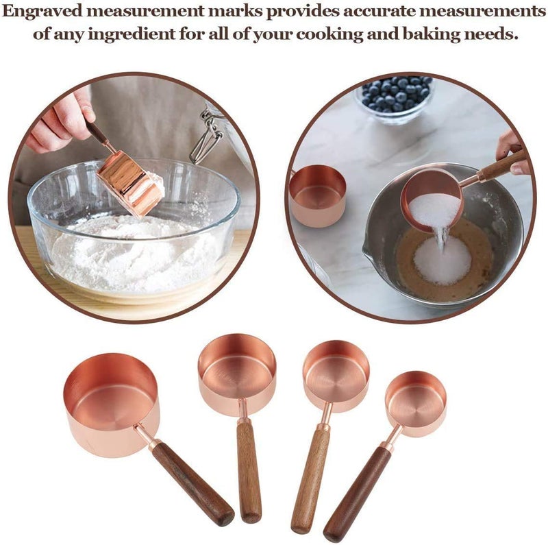 VIHAX 8PCS Stainless Steel Measuring Cups and Spoons Copper Engraved Measuring Spoon and Cup Set with Walnut Wood Handle for Dry, Liquid Ingredients Cooking Baking (Measuring Spoon and Cups) - Image 4