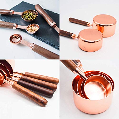 VIHAX 8PCS Stainless Steel Measuring Cups and Spoons Copper Engraved Measuring Spoon and Cup Set with Walnut Wood Handle for Dry, Liquid Ingredients Cooking Baking (Measuring Spoon and Cups) - Image 2