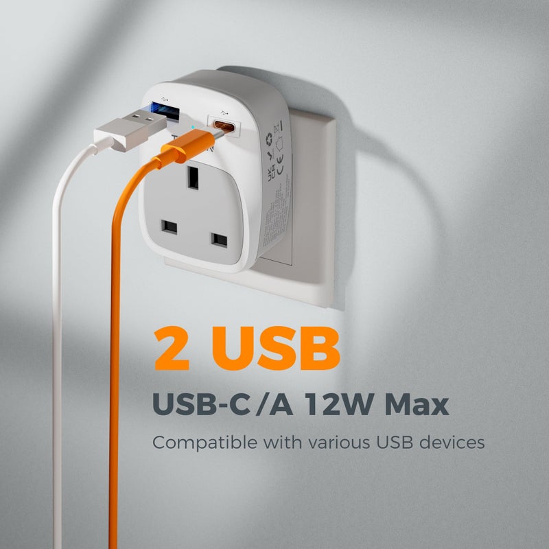 TESSAN UK to Italy Plug Adapter, Grounded Type L Travel Adaptor with USB C - Image 3