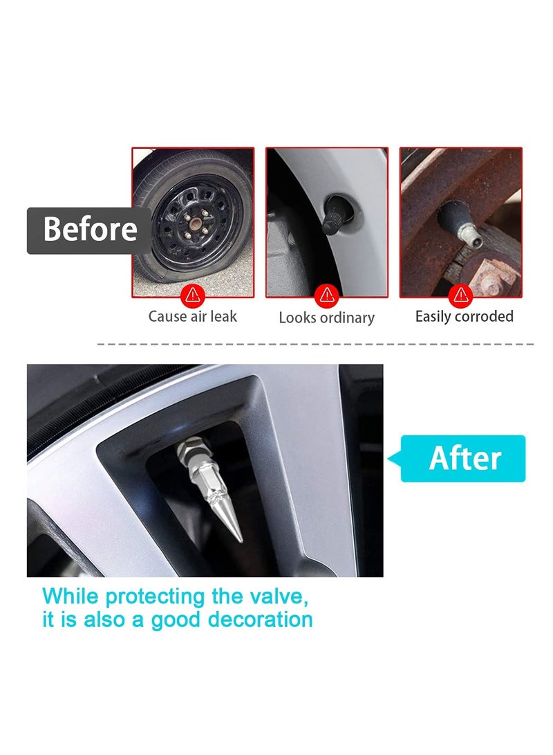 Stylish 4 Pack Spiked Aluminum Tire Valve Caps, Dustproof Car Accessories for Most Vehicles (Silver, 45MM), Enhance Your Ride's Look! - Image 2