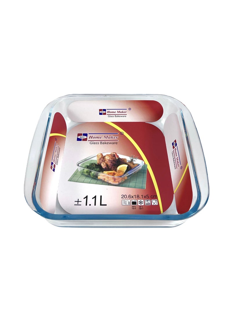 Homemaker Square Glass Baking Dish – 1.1 Litre – 20.6 x 18.1 x 5 cm – Clear Oven-Safe Dish for Baking, Roasting & Serving - Image 4