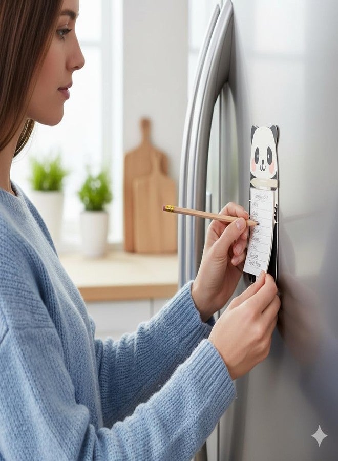 AccuPrints مجموعة AccuPrints من 1 مفكرة مغناطيسية للثلاجة مع أقلام رصاص مدمجة | المقاس 9 × 18 سم | مفكرة باندا لطيفة للمطبخ/الثلاجة/المكتب/خزانة الملابس المعدنية - Image 3