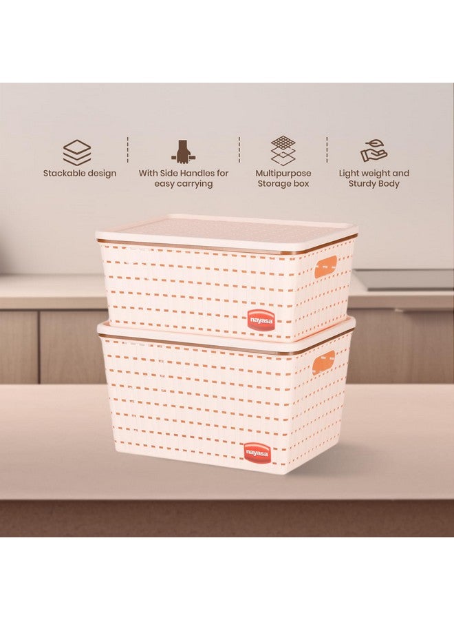 Nayasa Gloria 2 Pcs Set Basket | Rectangular shape | Medium 1 + Big 1 | Plastic Basket With Lid | Multipurpose Basket With Lid | Organizer Basket With Lid | Peach - Image 5