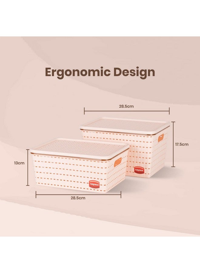 Nayasa Gloria 2 Pcs Set Basket | Rectangular shape | Medium 1 + Big 1 | Plastic Basket With Lid | Multipurpose Basket With Lid | Organizer Basket With Lid | Peach - Image 3