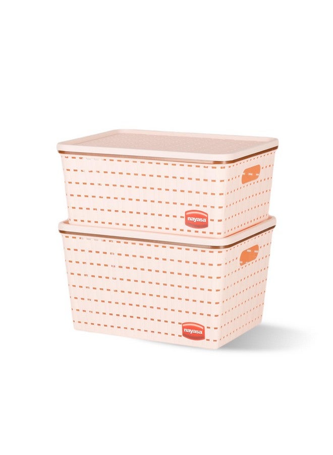 Nayasa Gloria 2 Pcs Set Basket | Rectangular shape | Medium 1 + Big 1 | Plastic Basket With Lid | Multipurpose Basket With Lid | Organizer Basket With Lid | Peach - Image 2