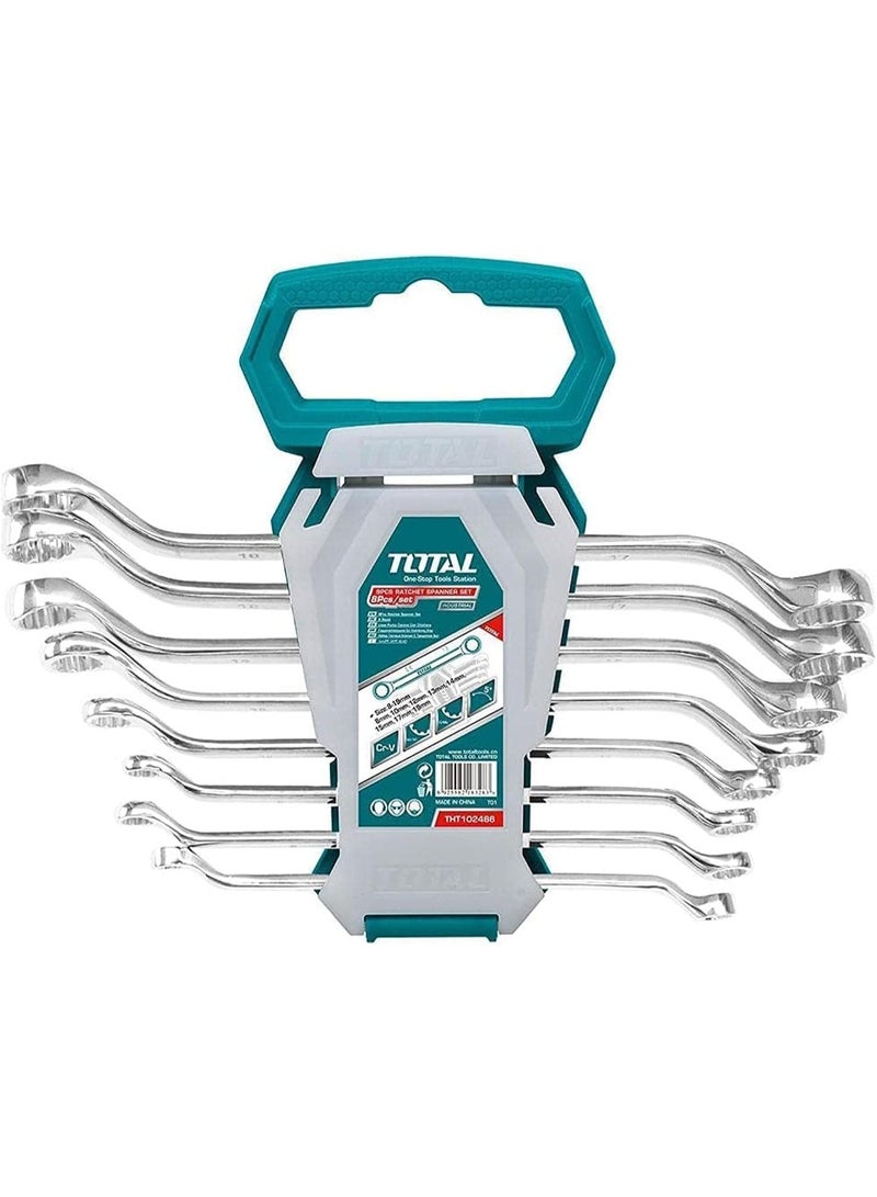 TOTAL 8 Pcs Offset Ring Spanner Set 6-22mm, CR-V Metric Offset Box Wrench Set for Automotive Repair, Mechanical Maintenance & Workshop Use - Image 1