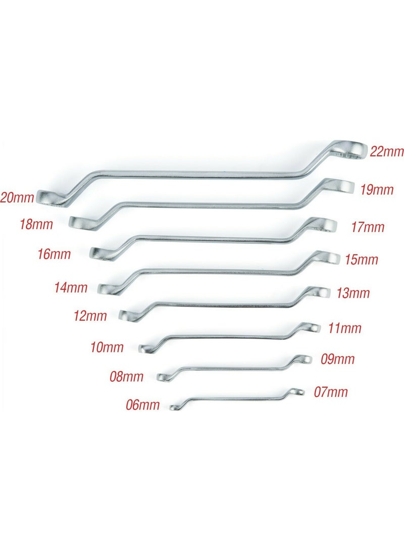 TOTAL 8 Pcs Offset Ring Spanner Set 6-22mm, CR-V Metric Offset Box Wrench Set for Automotive Repair, Mechanical Maintenance & Workshop Use - Image 2