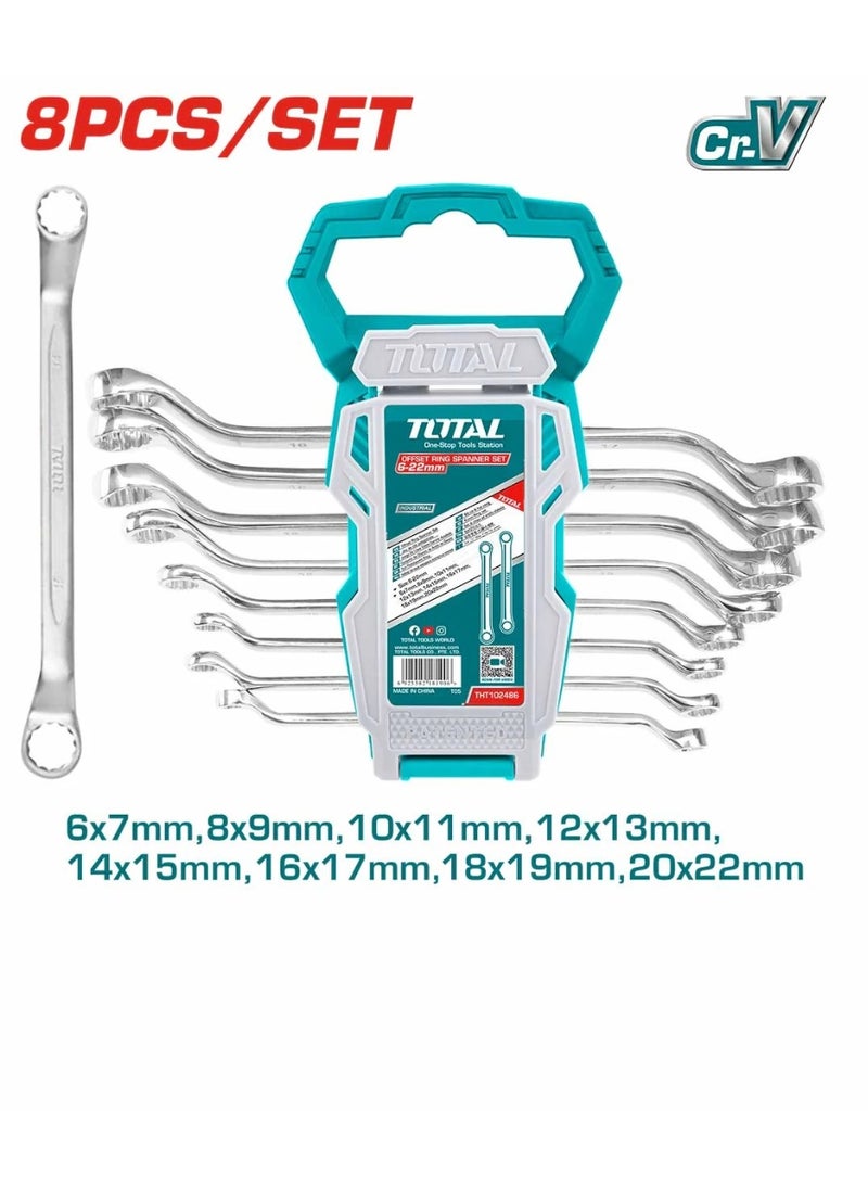 TOTAL 8 Pcs Offset Ring Spanner Set 6-22mm, CR-V Metric Offset Box Wrench Set for Automotive Repair, Mechanical Maintenance & Workshop Use - Image 3