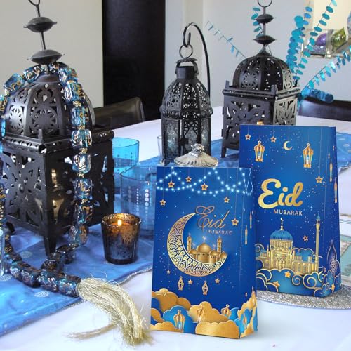 KALEFO Eid Mubarak Favor Gift Bags 24PCS Ramadan Muslim Supplies Goodie Treat BagTable Decorations for Party Birthday Blue - Image 3