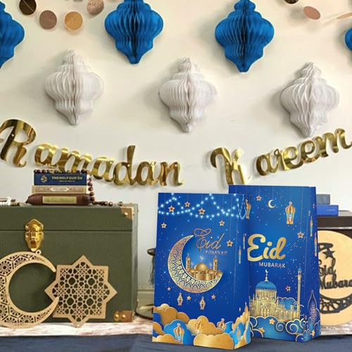 KALEFO Eid Mubarak Favor Gift Bags 24PCS Ramadan Muslim Supplies Goodie Treat BagTable Decorations for Party Birthday Blue - Image 4