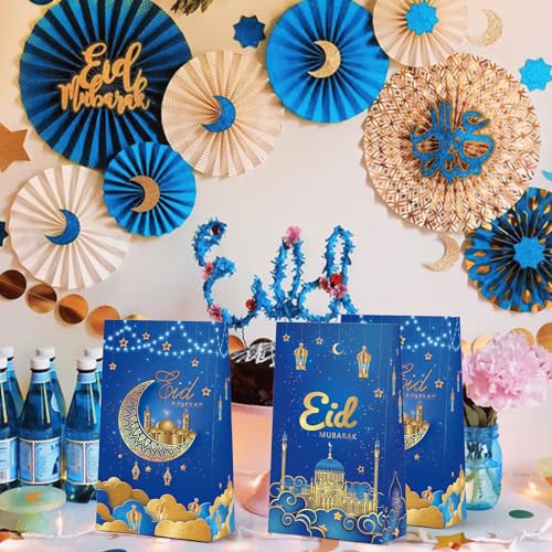 KALEFO Eid Mubarak Favor Gift Bags 24PCS Ramadan Muslim Supplies Goodie Treat BagTable Decorations for Party Birthday Blue - Image 5