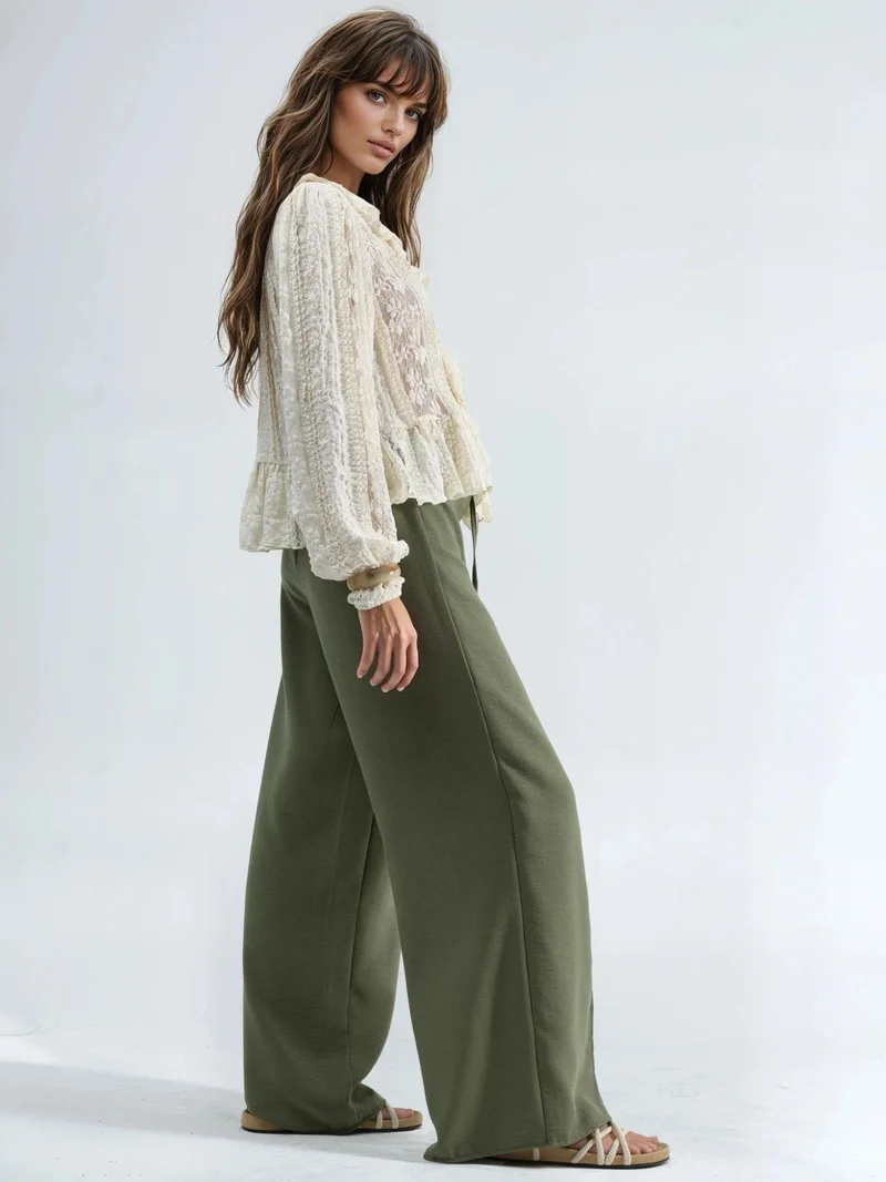 بوسيم BUSEM Drawstring Waist Crepe Trousers with Tie Detail
